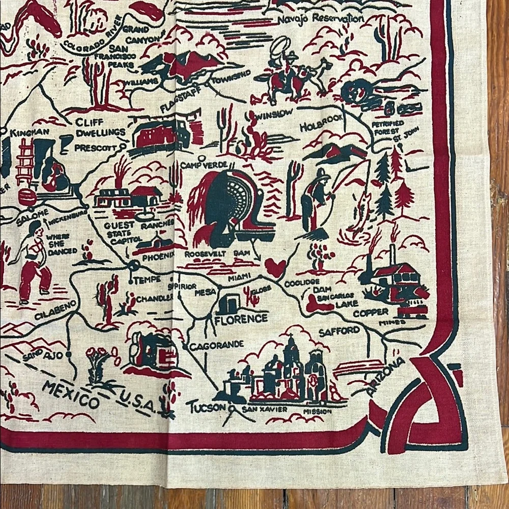 Arizona Vintage Red and Black Table Cloth beautiful for dining or wall hanging.